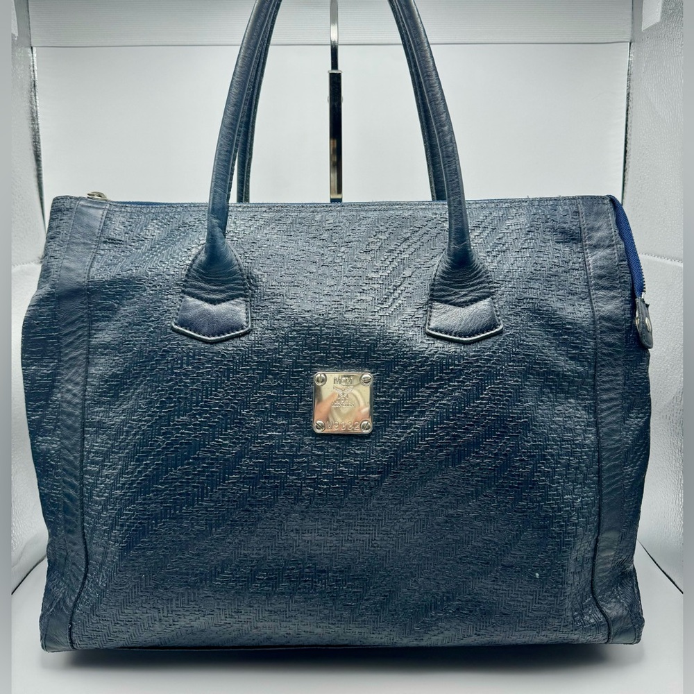 MCM Navy Blue Leather Tote